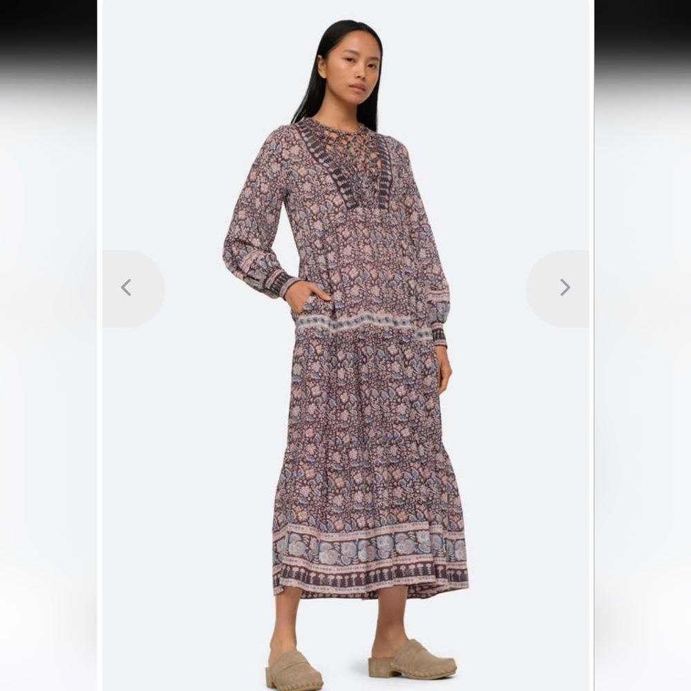 Sea New York Amaki Lilac Whimsical Cottagecore Bohemian Floral Maxi Dress L Bx22 - Picture 4 of 16